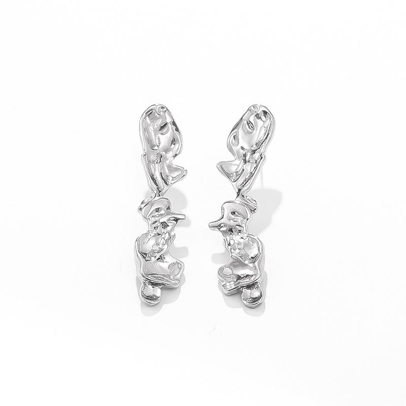 European & American Molten Lava Metal Necklace & Earrings Set: Irregular, Versatile, Exaggerated Design