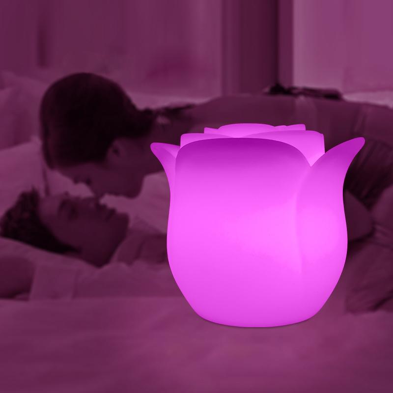 Bar Rose Motif Lights Rechargeable Rose-shaped Table Lamp Colorful Remote Control Decoration Bedside Light