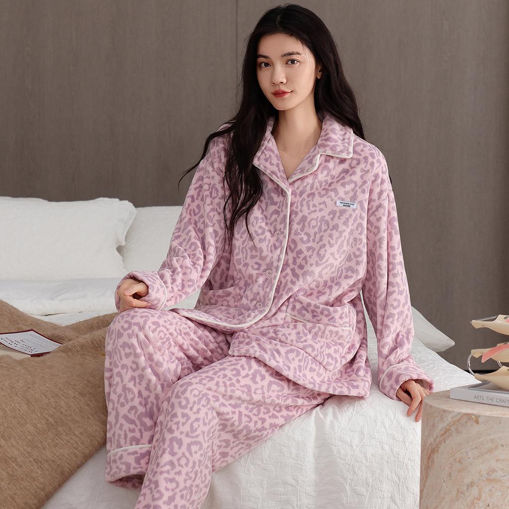 Pajamas Women'S Winter Coral Fleece Thickened Fleece Warm Homewear Autumn And Winter Suit
