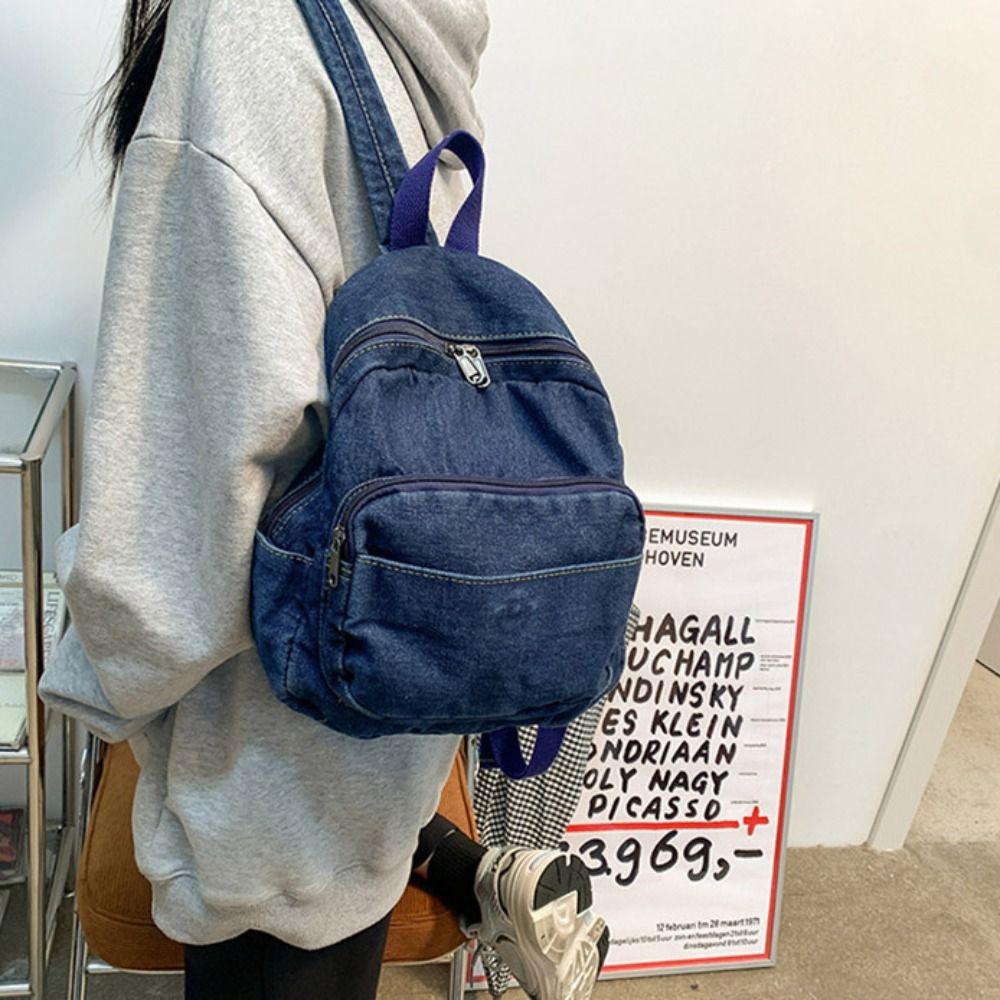 Japanese Style Vintage Handbag Y2K Solid Crossbody Bag Casual Denim Backpack  Women&Men