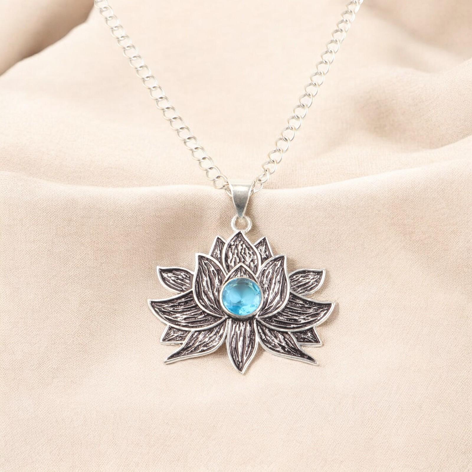

Natural Swiss Blue Topaz Gemstone Handmade 925 SterlingSilver Lotus Pendant1.71 CP-23-2