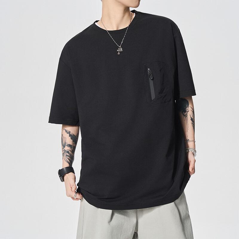 VUUG Men's Japanese-Korean Style Loose Fit Short Sleeve T-Shirt