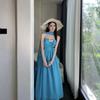 Metal Three-dimensional Bow Tube Top Neck Skirt Atmosphere Blue Irregular Ruffle Edge Vacation Photo Beach Skirt