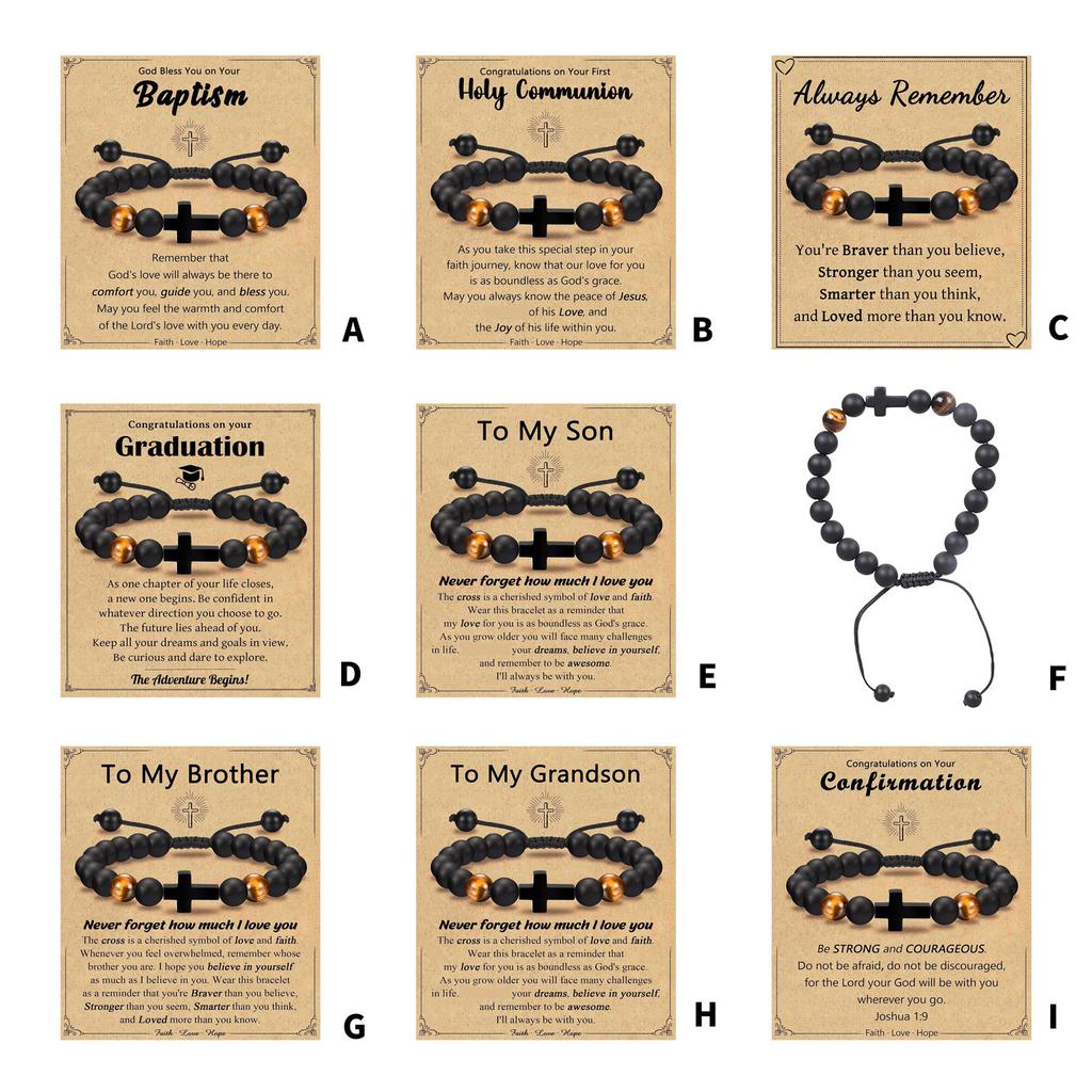 Handmade Leather Cord Crosses Bracelet Adjustable for Boys First Communion Gifts From Dad Mum Godfather Grandparents