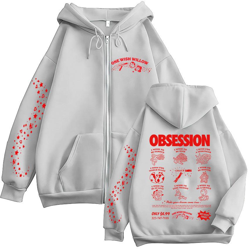 Horror Movie Obsession One Wish Willow Zipper Hoodies Men's Women Casual Long Sleeves Zip Up Oversized Sweatshirts Jackets Coats