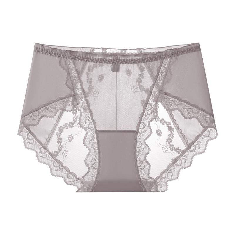 Large Size Female Summer Light Luxury Satin Sexy Lace Antibacterial Extended Crotch Triangle Briefs