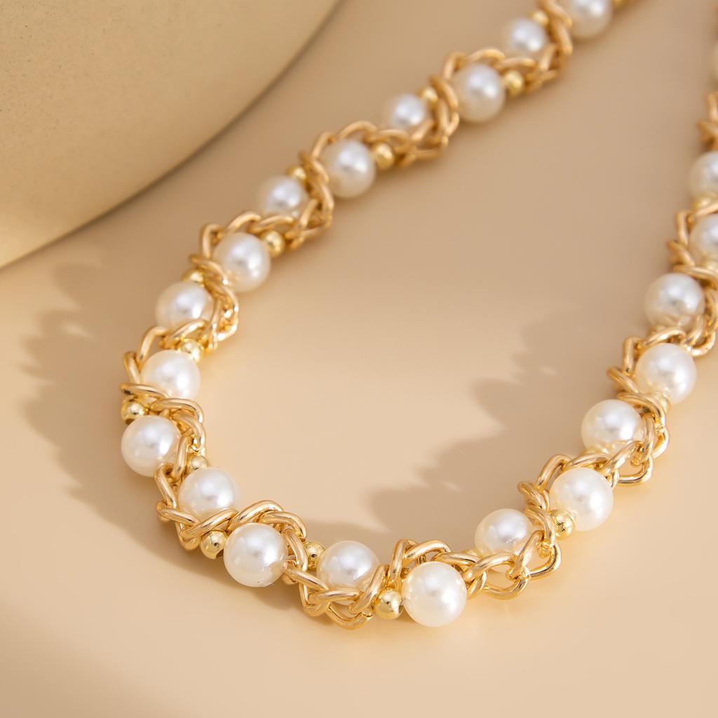 Fashion Design Imitation Pearl Chain Wrapped Necklace, Simple Wind Beaded Collarbone Necklace For Women