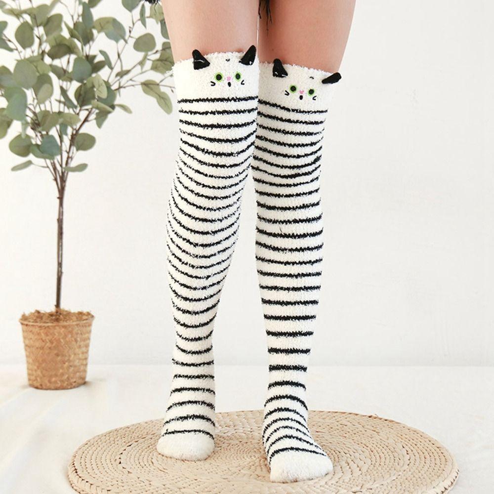 Animal Design Coral Feece Sock 3D Fluffy Floor Stocking Cute Modeling Knee Socks  Women