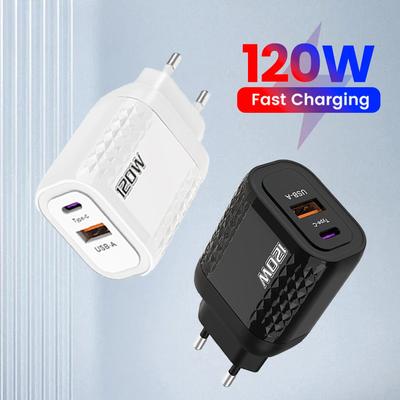 2 Ports 120W Schnelllade-USB-Typ-C-Ladegerät PD QC 3.0 USB-C-Ladegerät EU/US/UK-Steckeradapter Für iphone Xiaomi Samsung