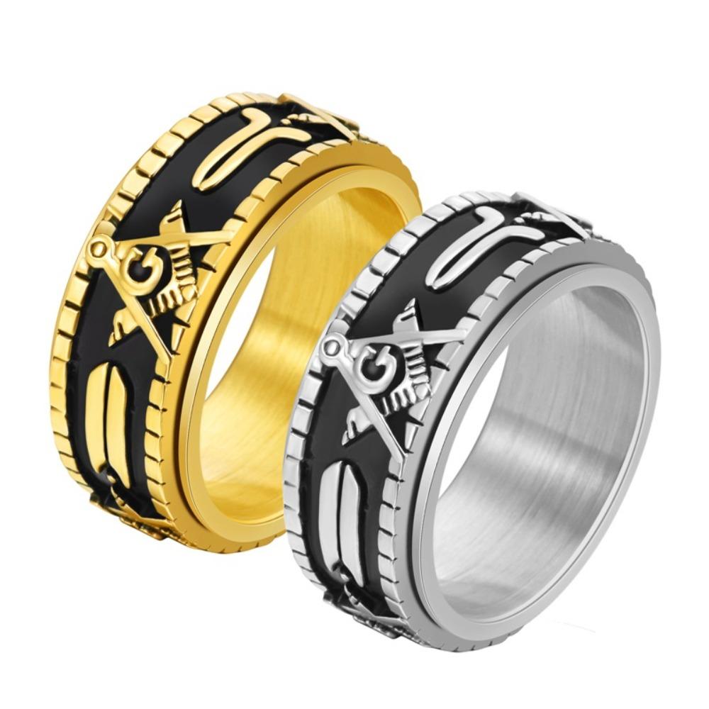 Rotating Titanium Steel Ring Stackable Punk Jewelry for Men Vintage Gothic Style Finger Ring
