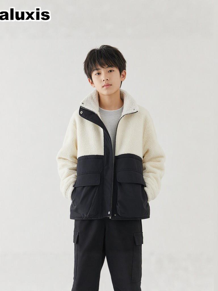 Autumn Winter New Kids Toddler Patchwork Lamb Wool Cotton Coat Thick Warm Jacket Boys Girls Outerwear