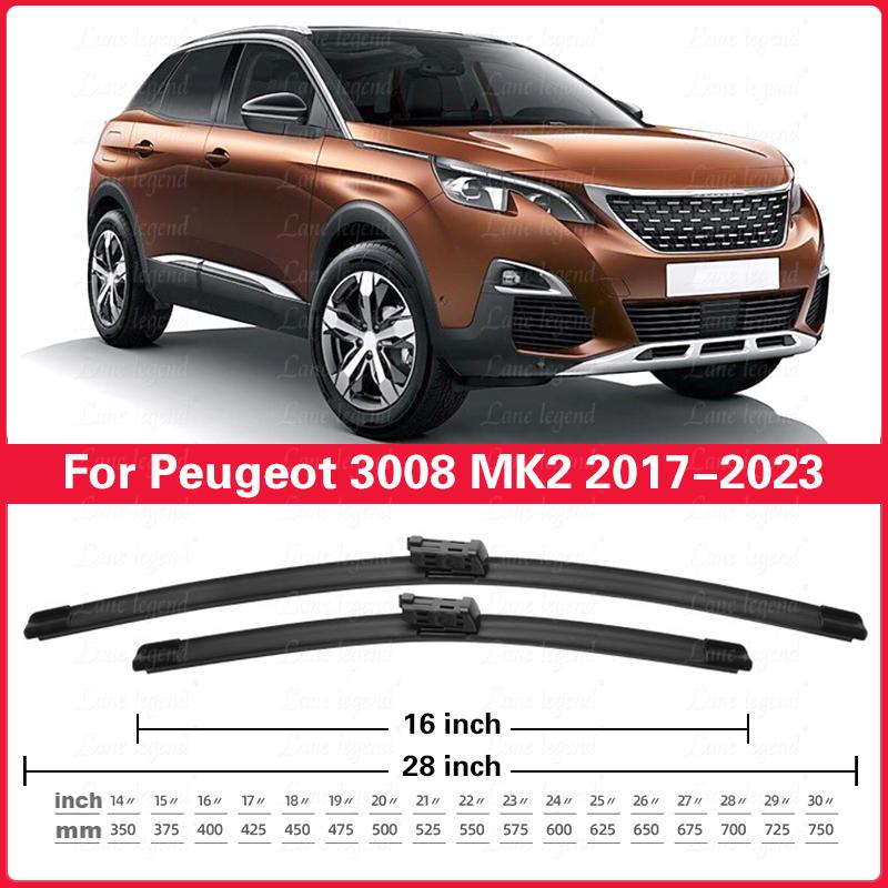 Wiper LHD Front & Rear Wiper Blades Set For Peugeot 3008 Mk2 2017 - 2023 Windshield Windscreen Window Brush 28"+16"+12"
