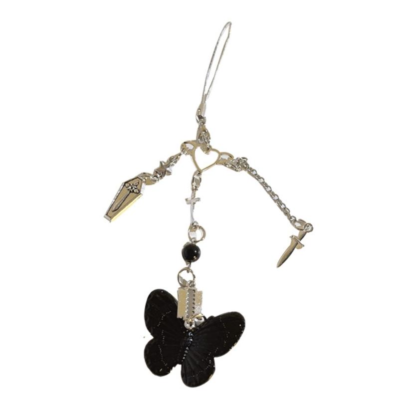 Sweet Butterfly Bowknot Bead Phone Charm Straps Car Key Hangings Pendants Fashion Bag Decoration Lanyard Purse Accessory