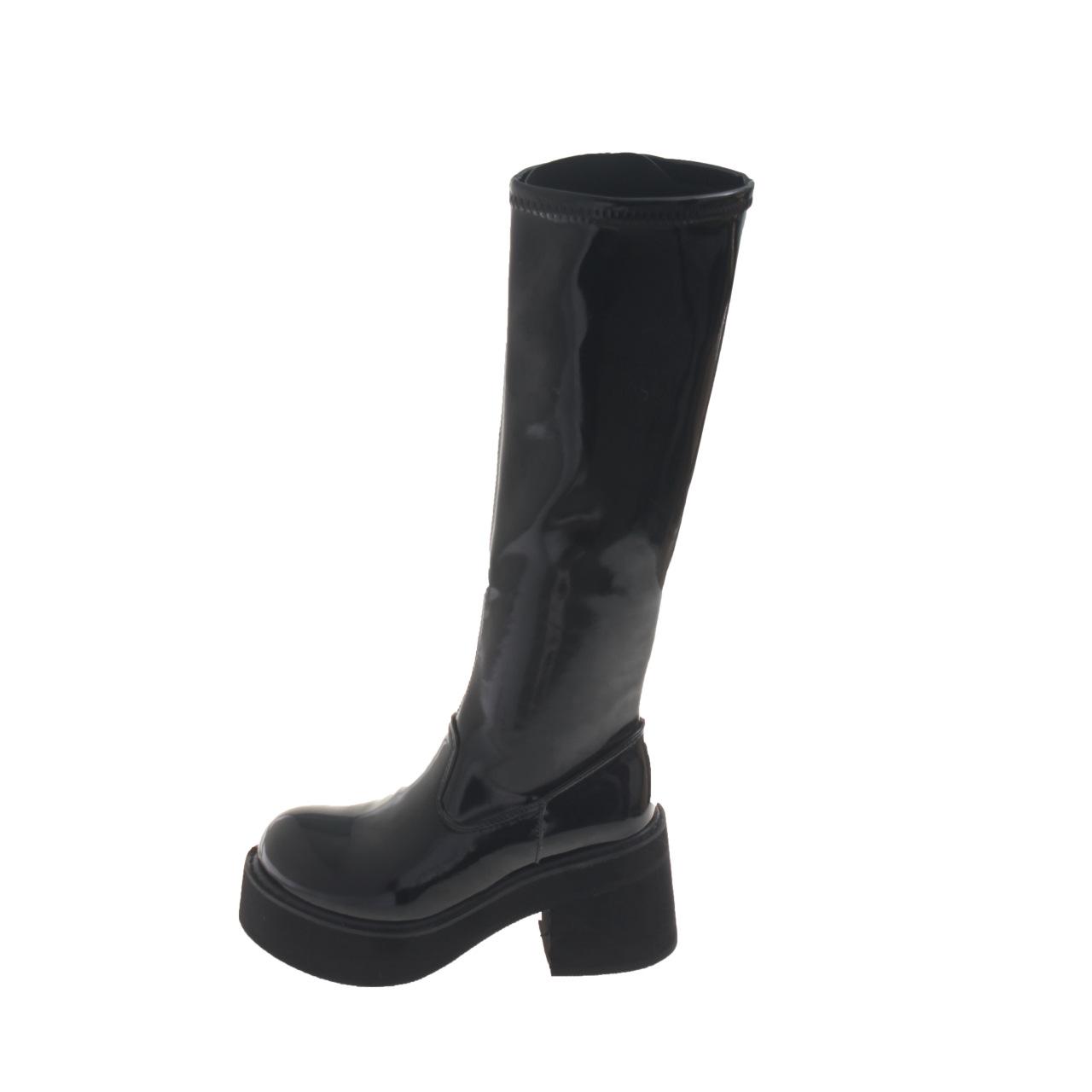 

Autumn and winter new round head thick-soled thick-heeled short boots high-heeled muffin Martin boots elastic boots thin boots small man 39