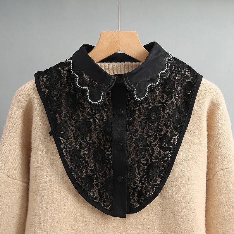 Women Fake Collar Handmade Lace Embroidery Necklace False Collar Detachable Shirt Collars for Women Removable Neck Ties