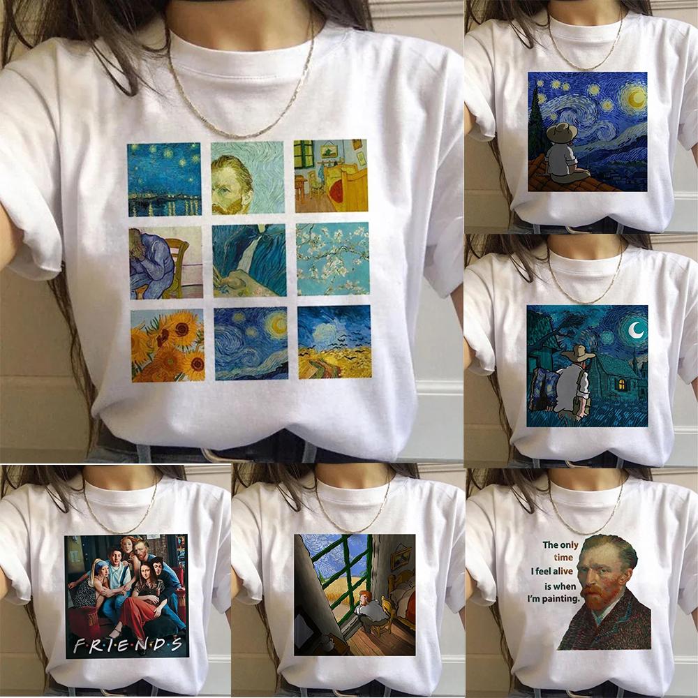Artistic Van Gogh Paintings Graphic T Shirt With Classic Art Quotes Creative Designs Stylish Casual Short Sleeve Tee For Daily