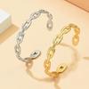 European Cold Style Adjustable Stainless Steel Open C-Shaped Bracelet with Vacuum-Plated Gold Finish