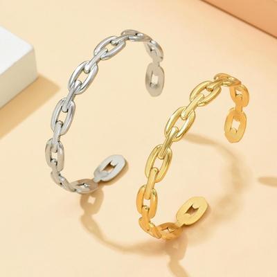 European Cold Style Adjustable Stainless Steel Open C-Shaped Bracelet with Vacuum-Plated Gold Finish