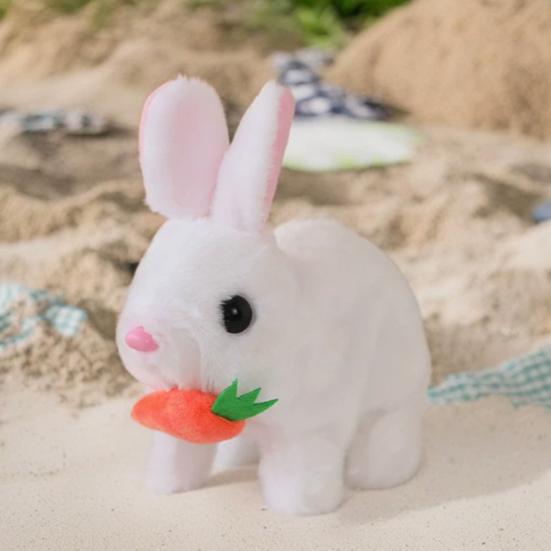 Electric Plush Bunny Toy with Carrot Interactive Walking Rabbit Plushie Handmade Toddlers Educational Jumping Simulation Stuffed Animal Toy