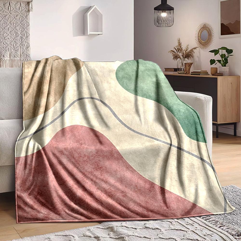 1Pc Abstract Colorful Shapes Blanket Soft And Comfortable Casual Warm Camping Travel Christmas Halloween Xmas Gift M92839
