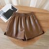 Shorts Women's High Waist Thin Wide Leg Pants Solid Color Casual Leather Pants
