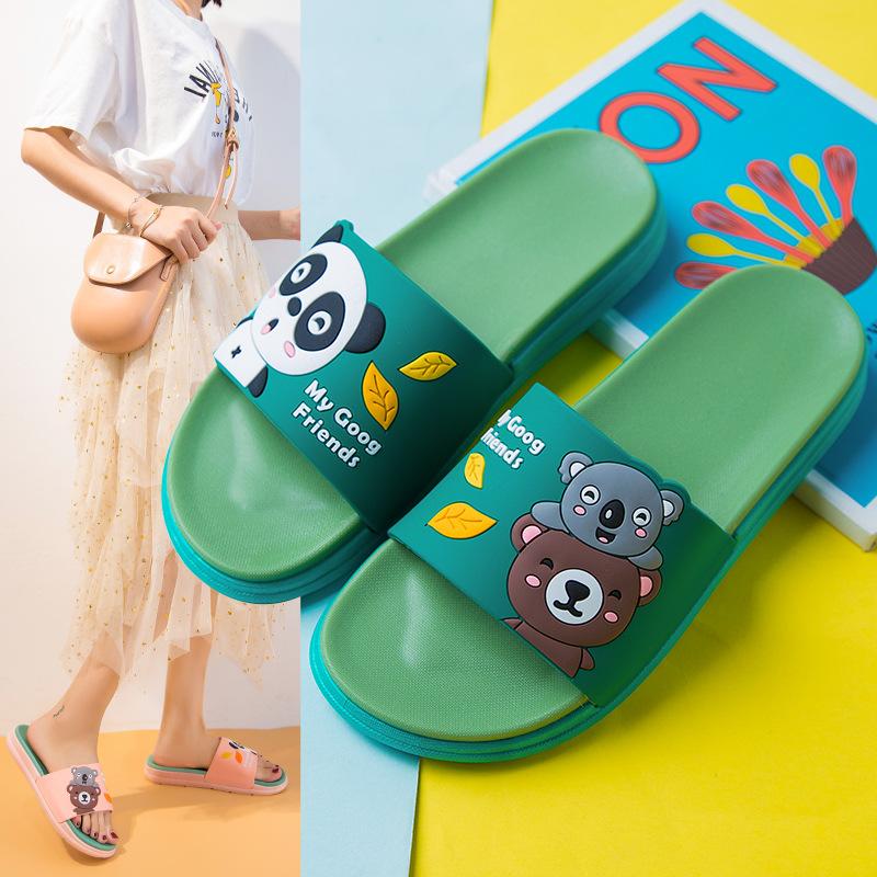 New slippers women's outer wear summer home indoor green cartoon bear cute wear-resistant bathroom cool slippers