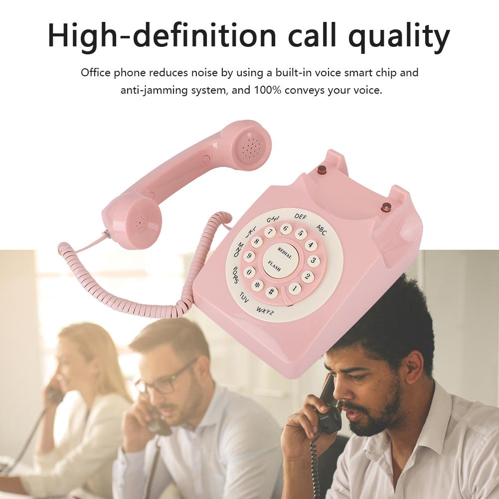 Landline Desk Telephone Vintage Telephone High Definition Call Quality Wired Telephone for Home Pink