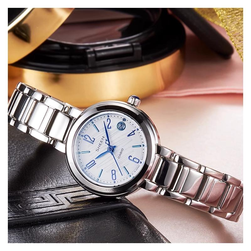 Casio SHEEN Gradient Color Falling Leaf Design Date Display Fashion Simple Waterproof Business Watch Quartz Movement Stainless Steel SHE-4531D-7AUPR