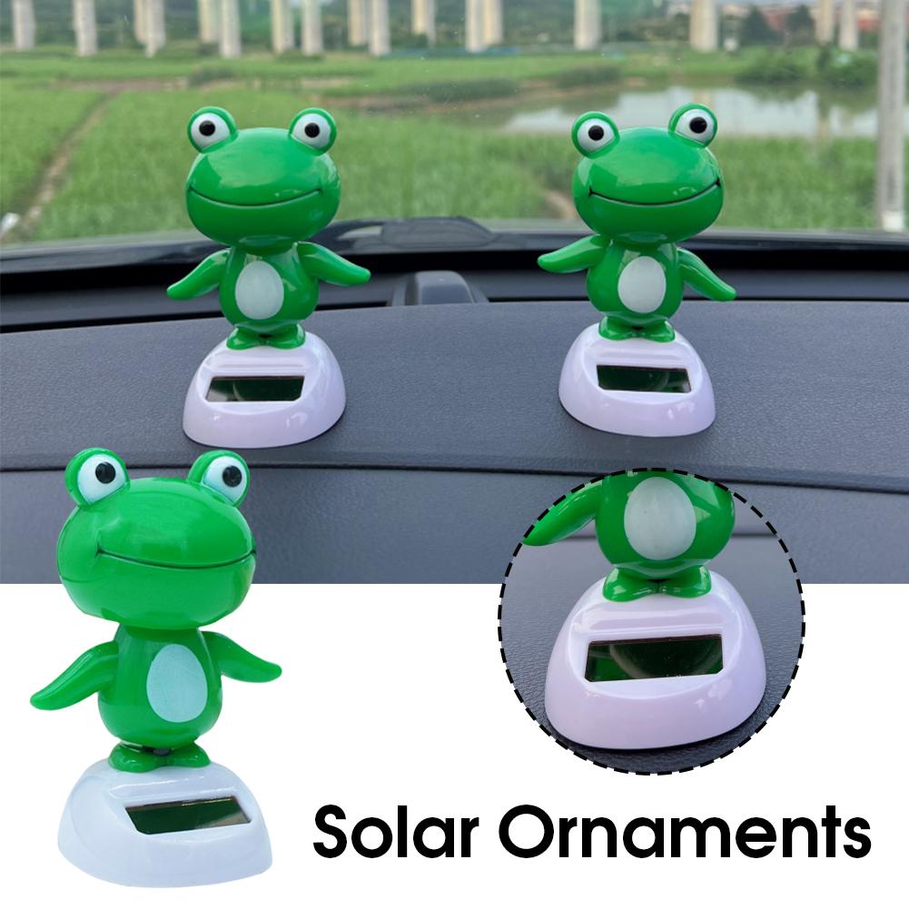 Solar Powered Dancing Frog Car Dashboard Decoration Auto Frog Car Deco Swinging Head Shake Frog Bobble Head Interior Orname A2B7