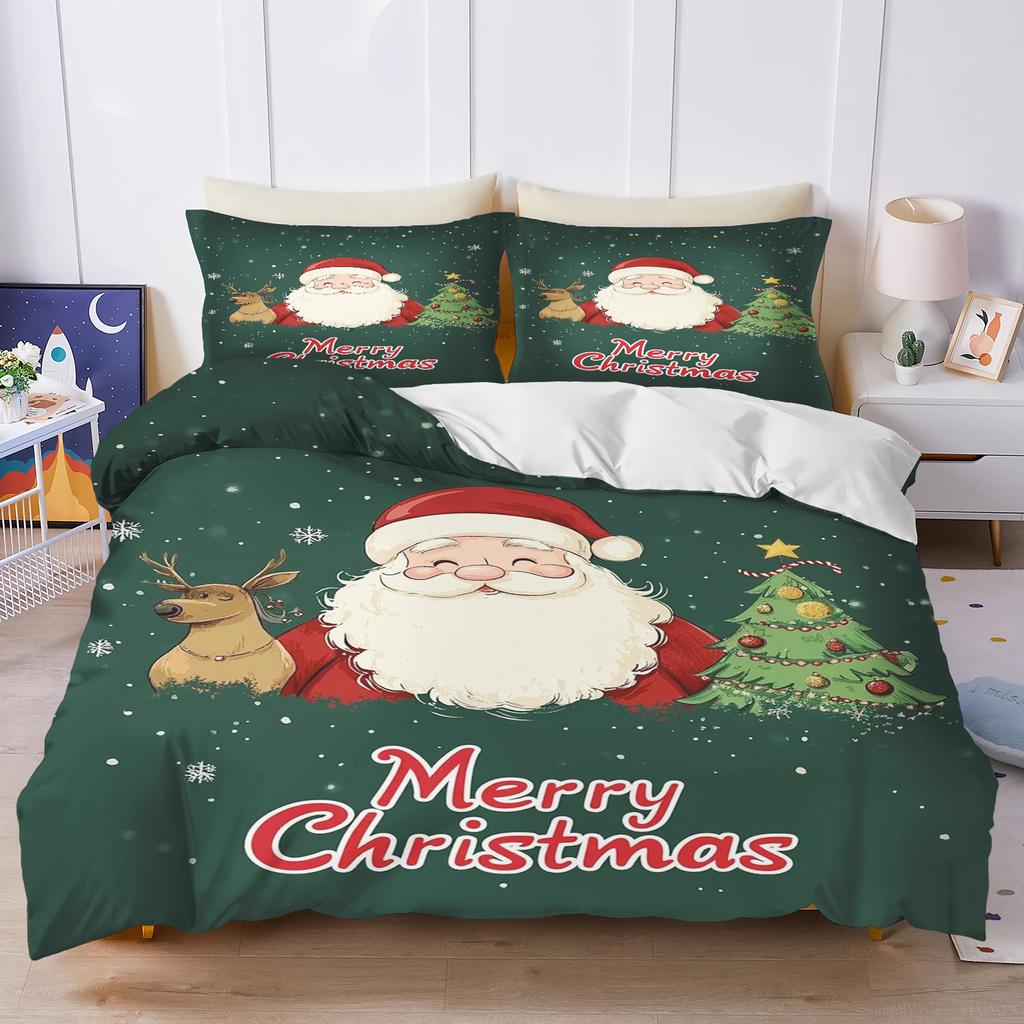 Gingerbread Man Santa Claus  Christmas Tree Reindeer Anime Printed Bedding Set Duvet Cover Queen Cotton Cute Cartoon Quilt Cover