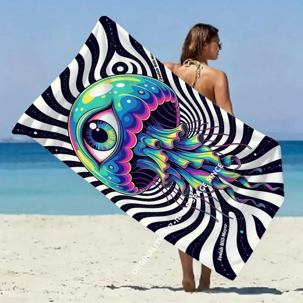 Psychedelic Eye Jellyfish Beach Towel Patterned Sunscreen And Windproof Suitable For Swimming Pool Camping Travel