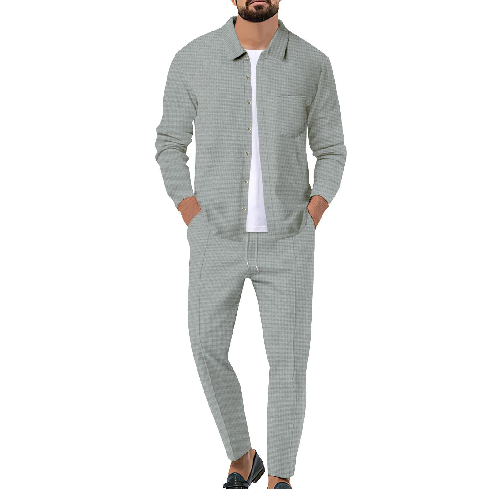 

Мужской кардиган на пуговицах с лацканами, брюки с длинными рукавами, повседневный комплект из двух предметов S серый