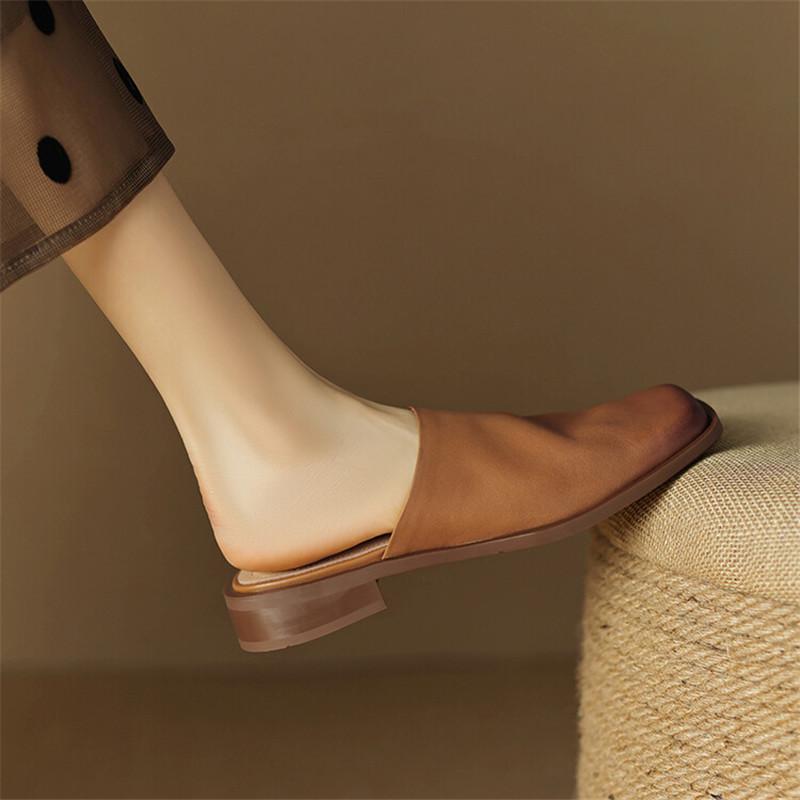 Fashion 2025 Summer Women Shoes Mules Shoes for Women Square Toe Slippers Women Chunky Heel Cover Toe Slippers Shoes Zapatos De Mujer