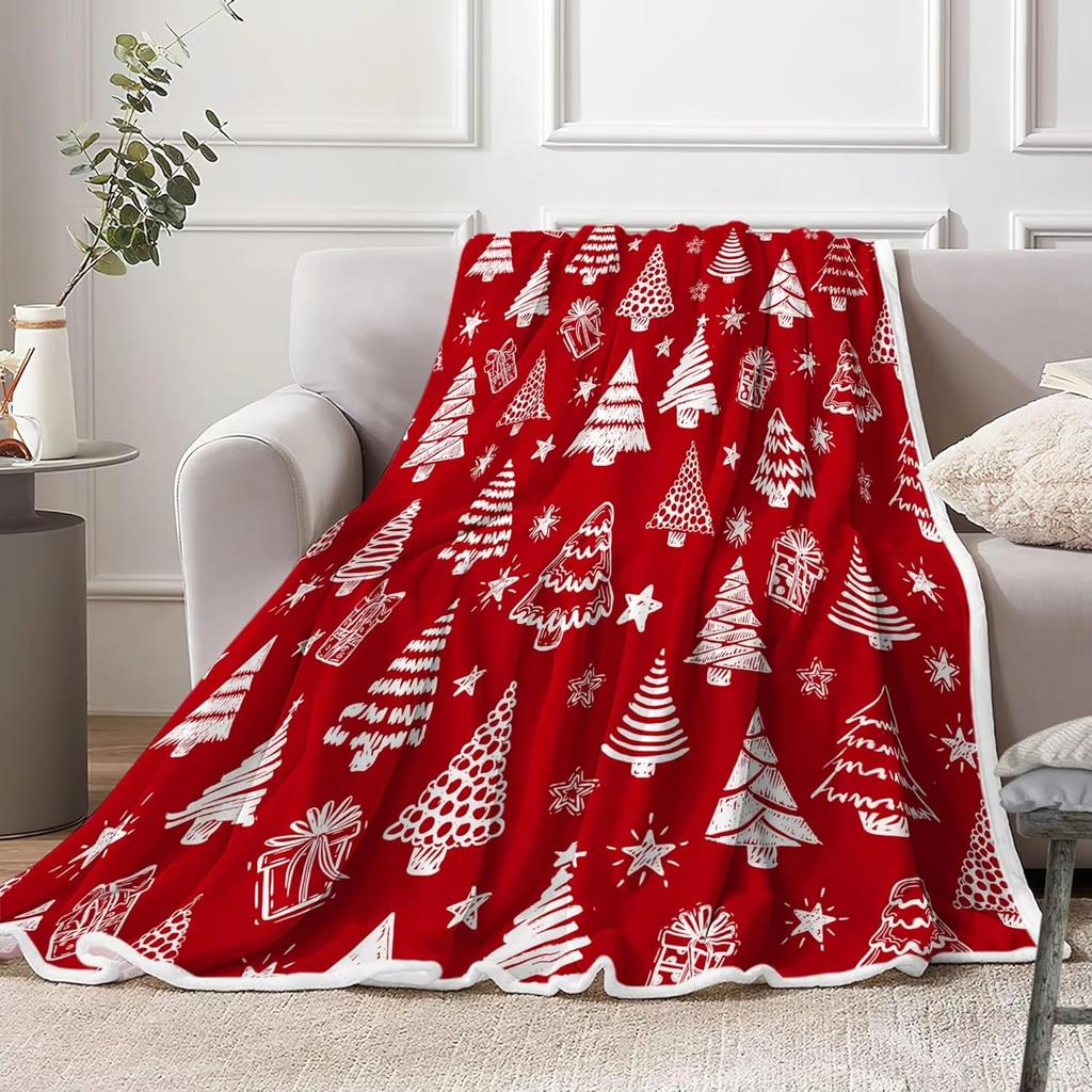 Weihnachtsrot Weiß Überwurfdecke - Weicher Flanell mit Schneeflocken Sternen Baum, Dekorativ für Zuhause Sofa Neujahr