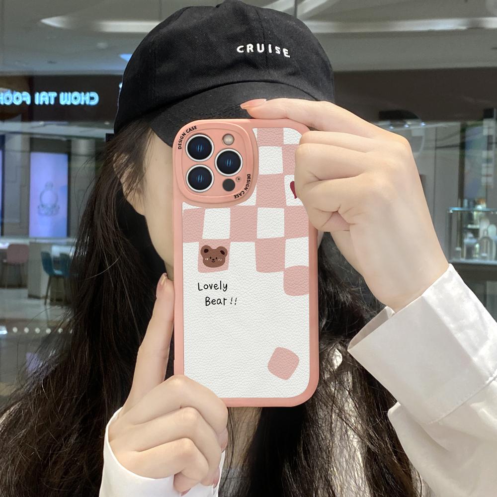 Slim Skin Feeling Cartoon Bears Soft Silicone PU Leather Cover Phone Case for iPhone Samsung Huawei Honor Xiaomi Redmi OPPO Realme Vivo