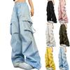Women's Fashion Casual Wide-leg High-waisted Cargo Pants Multi-pocket Pants