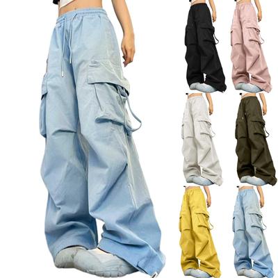 Pantaloni cargo multitasche a vita alta con gamba larga e casual alla moda da donna