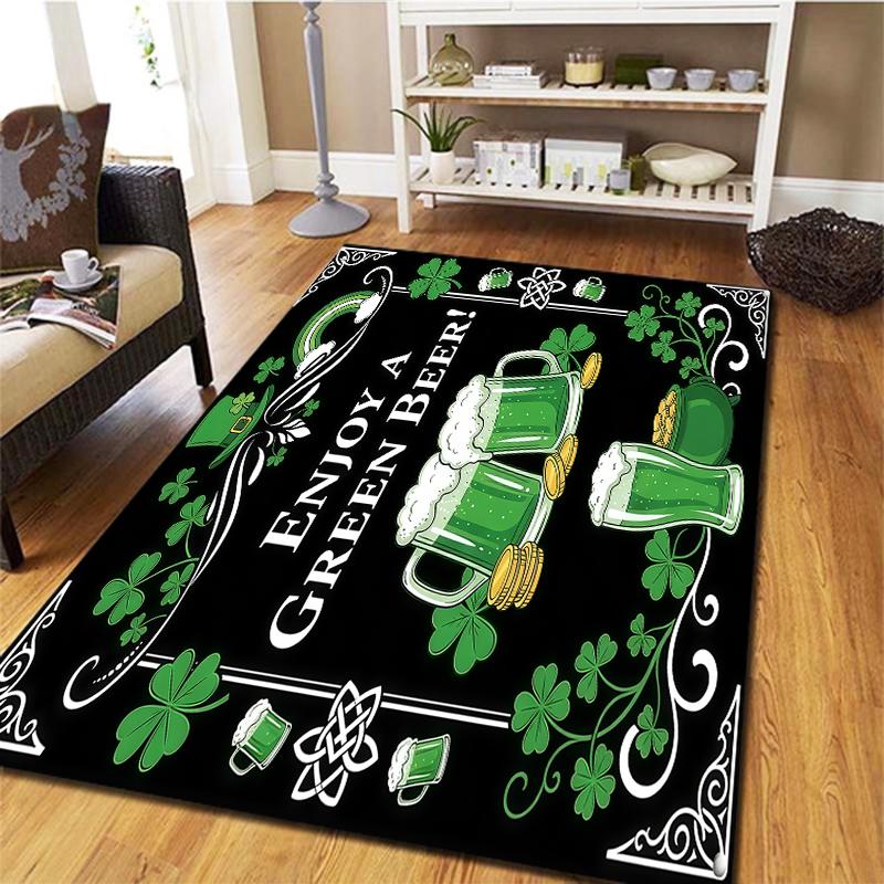 St.Patrick's Day cloverPattern Square Carpet,Area Rug,Carpet Rug for Living Room Bedroom Sofa Playroom Decor,Non-slip Floor Mat,Holiday Birthday Gifts