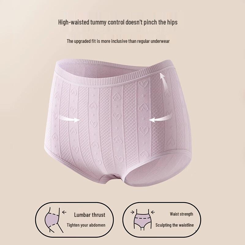 Boruirui Plus Size Women's High-Waist 7A Antibacterial Cotton Briefs 4-Pack