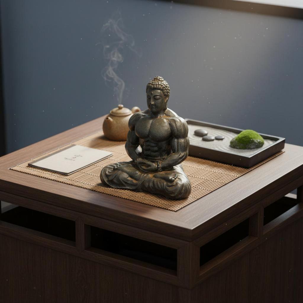 Resin Muscular Buddha Statue Creative Design Bodybuilder Buddha Figurine Vintage Style Meditating Muscle Man Statue for Fitness