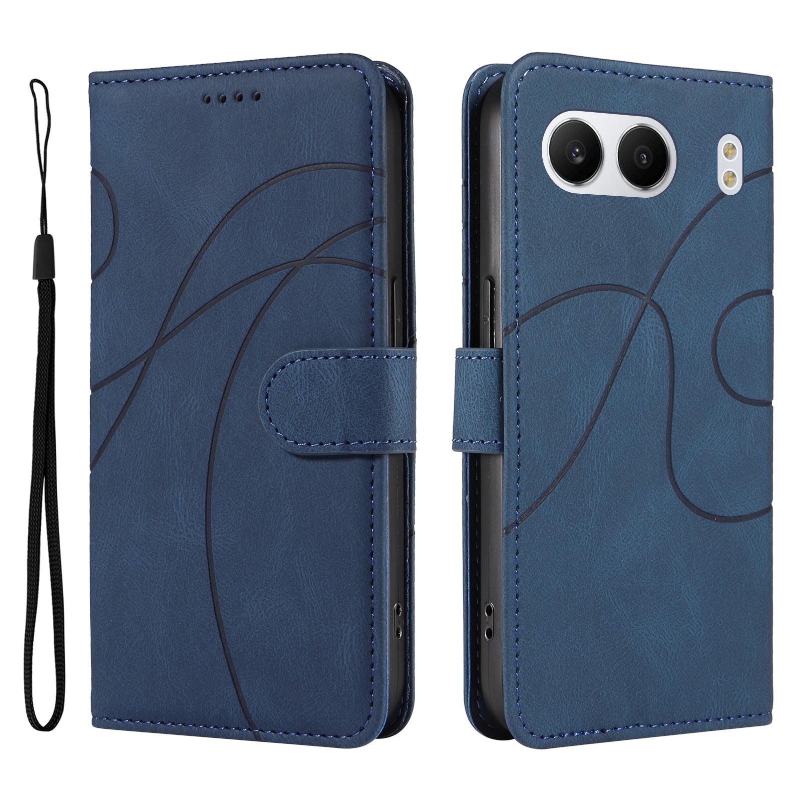 

For OnePlus Nord 4 Case Stand Wallet Leather Phone Cover Curved Line Wrist Strap Blue