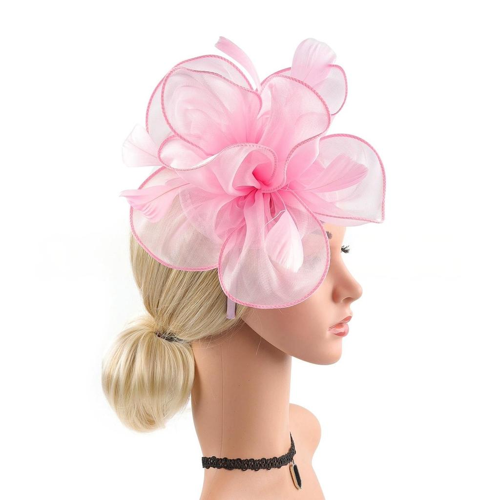 Elegant Organza Hair Drop Fascinator Hat Women Headpiece with Feather Bridal Wedding Show Race Millinery Hair Accessories