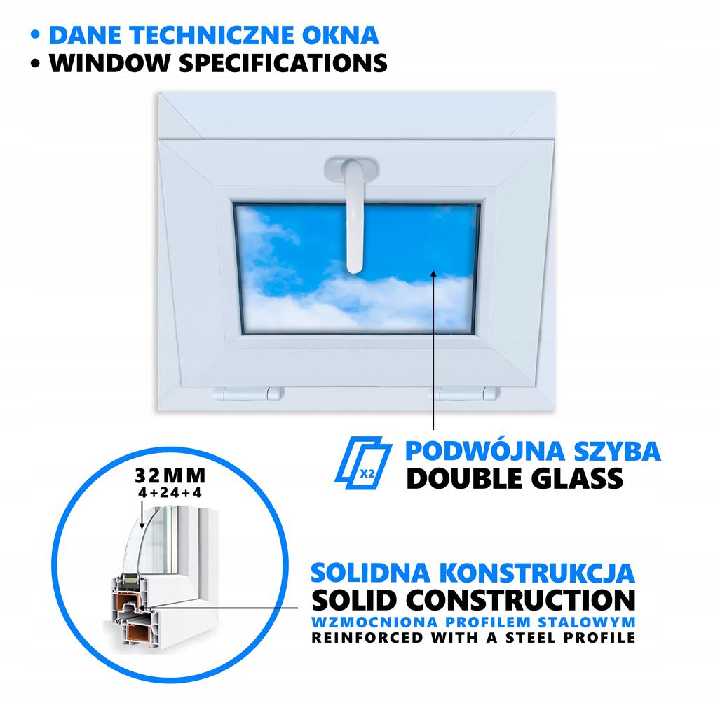 PVC WHITE Tilting Window 50x40 Cm New 500x400mm Top-hung Double-glazed