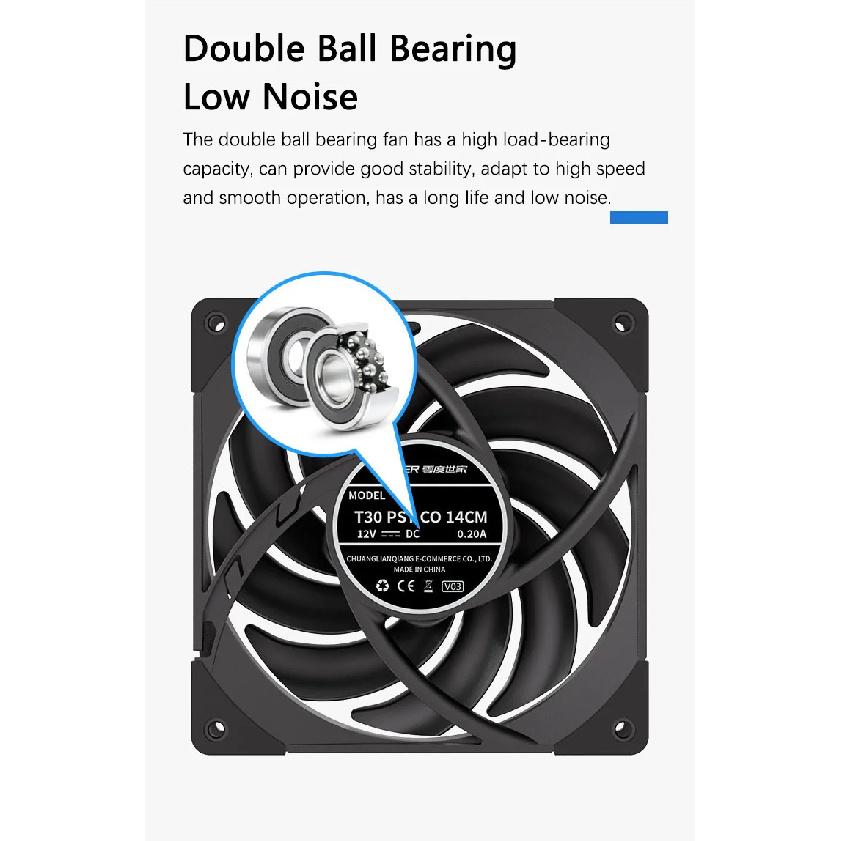 Teucer T30 CO PST 14CM PC Case Fan Double Ball Bearing 400-2000rpm 12V/4Pin PWM MAX96.19CFM Gamer Computer Chassis Cooling Fan