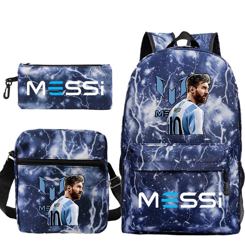 Voetballer Messi Randprint Basisschool en Middelbare Scholieren Schooltas Drie Delen Kinderrugzak three-piece set