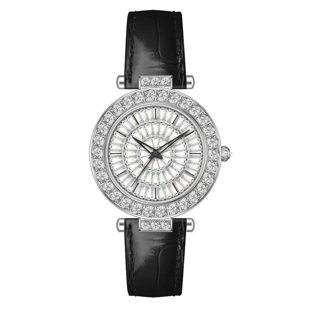 Shigaodi Women's Large Dial Leather Strap Full Diamond Watch, Red Luxury Edition