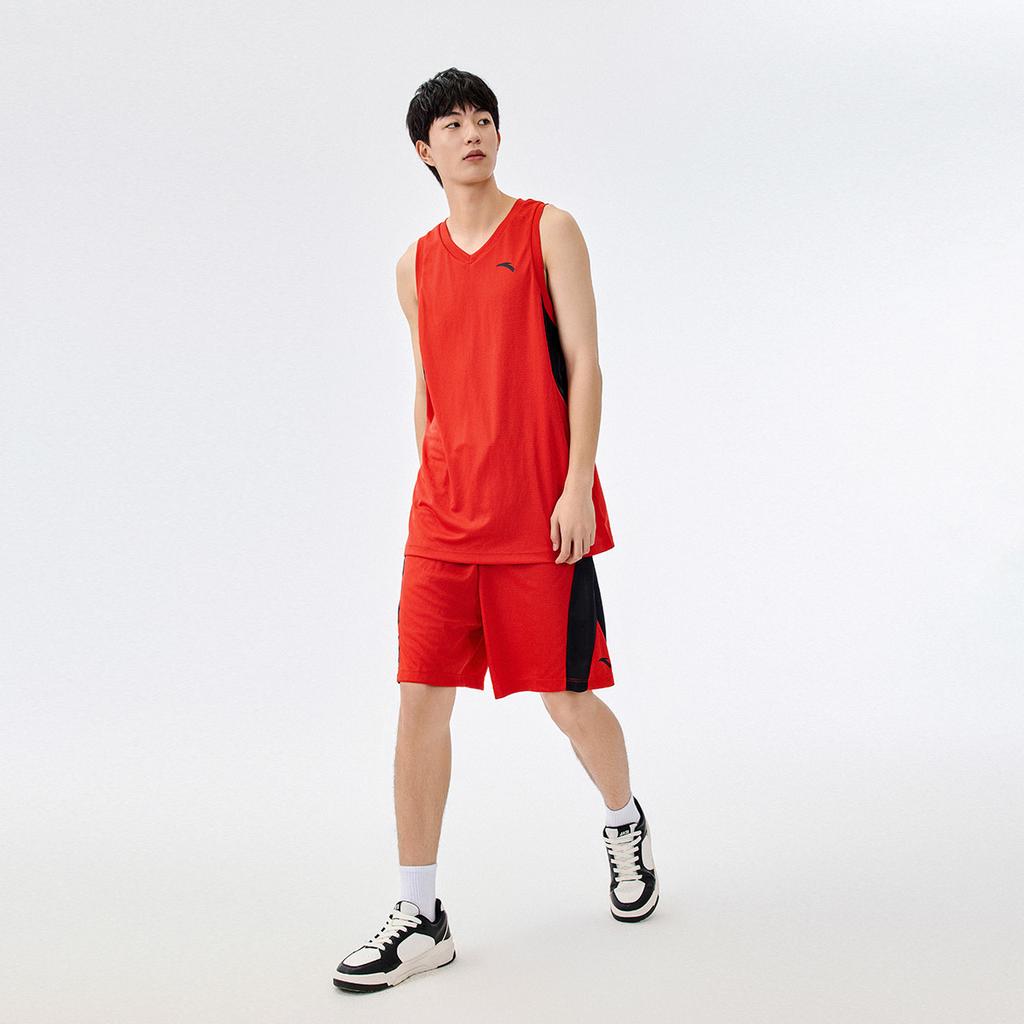 Anta Loose Fit Color Block Tank Top And Elastic Shorts Casual Sports Set Men sets Classic-Red Basic-Black 152451212-3