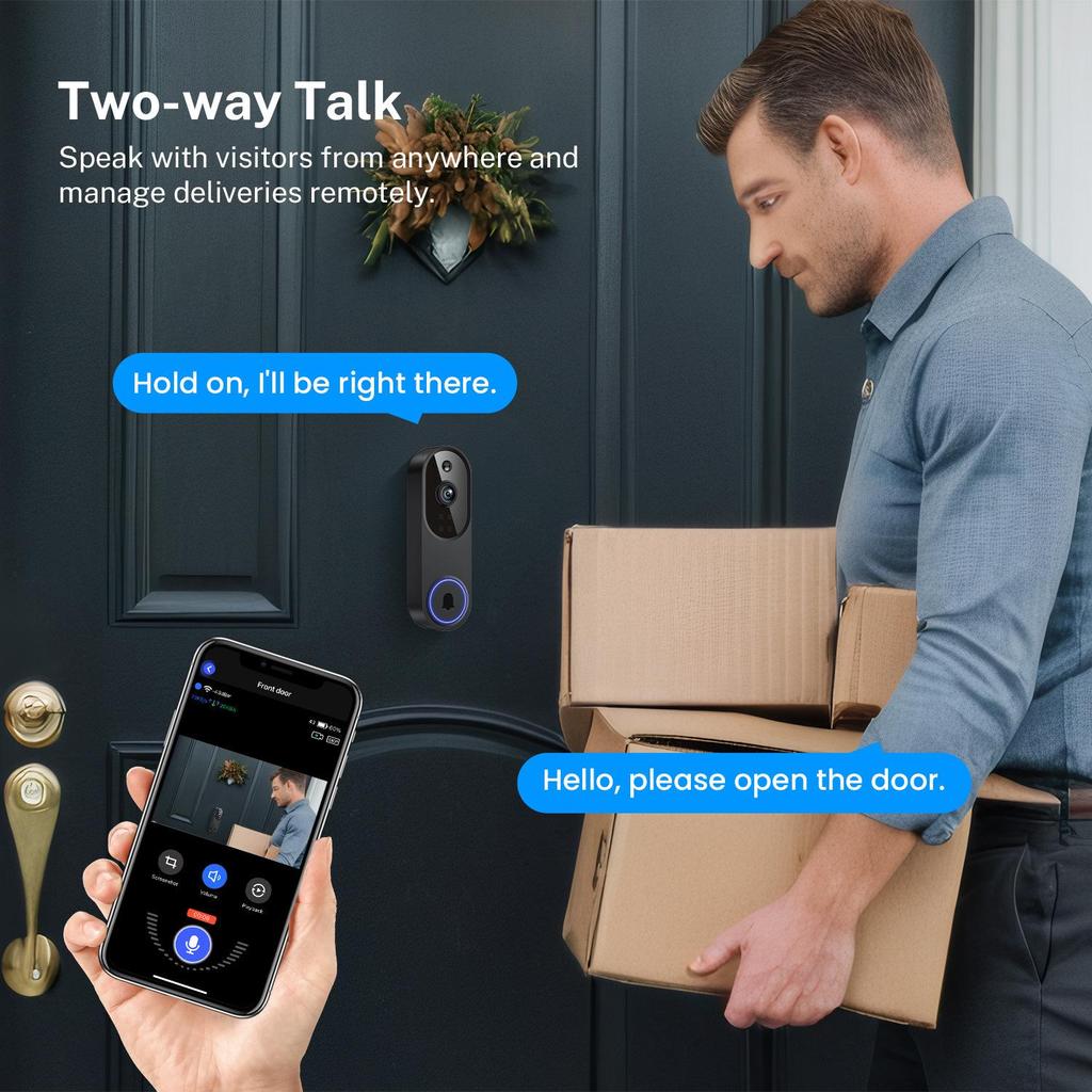 Smart Wireless Doorbell with Camera, Voice Intercom, WiFi HD, Night Vision, and Electronic Peephole