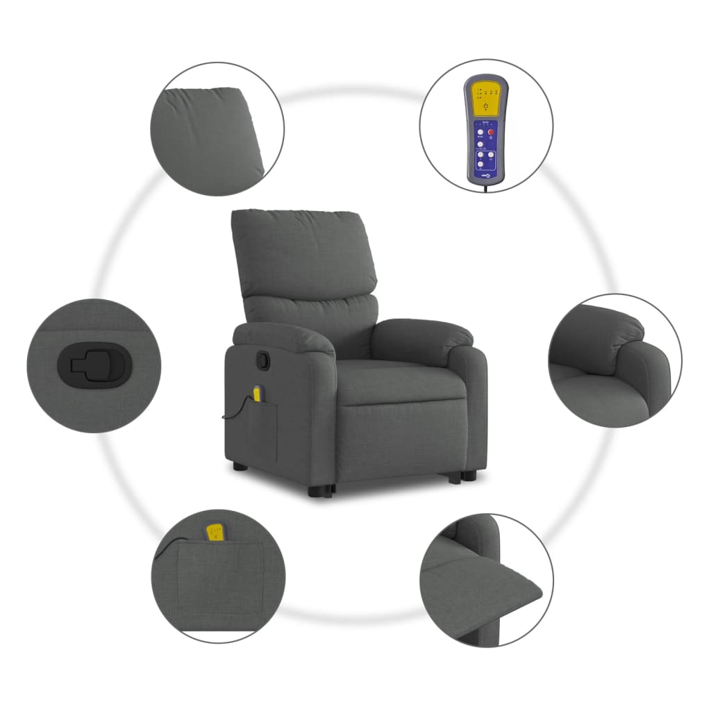 Vidaxl Lift and Massage Chair, Reclining, Dark Gray, Fabric