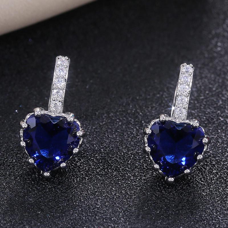 Silver Multi Color Heart CZ Hoop Earrings Halo Pave Crystal Leverback Heart Drop Earrings Women Multicolor Love Jewelry
